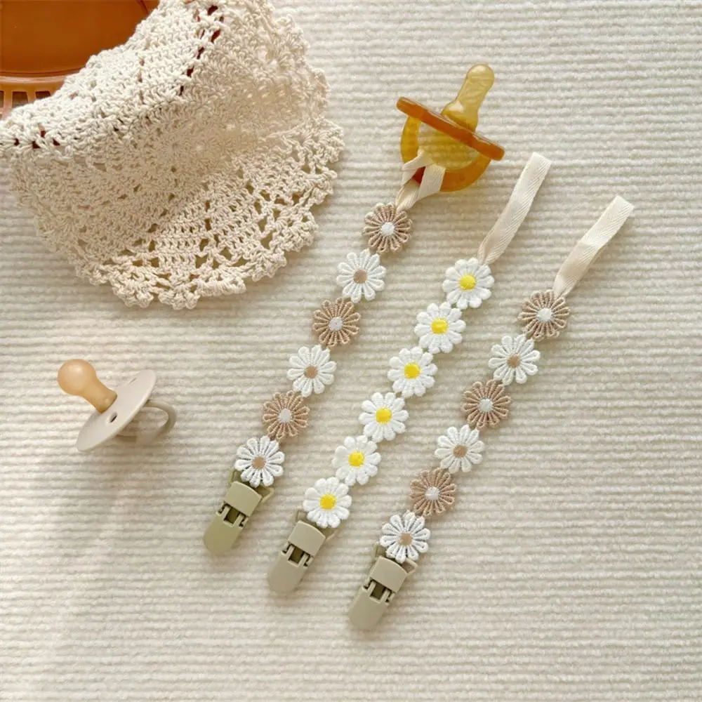 조절 가능한 데이지 꽃 천 아기 젖꼭지 체인, 유아용 젖니 거치대, 수유 체인, 귀여운 젖꼭지 거치대 클립