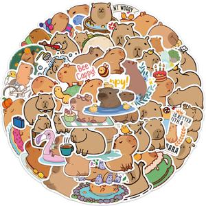 50pcs 만화 capybara 낙서 스티커 장식 컴퓨터 컵 수하물 편지지 노트북 DIY 방수 스티커