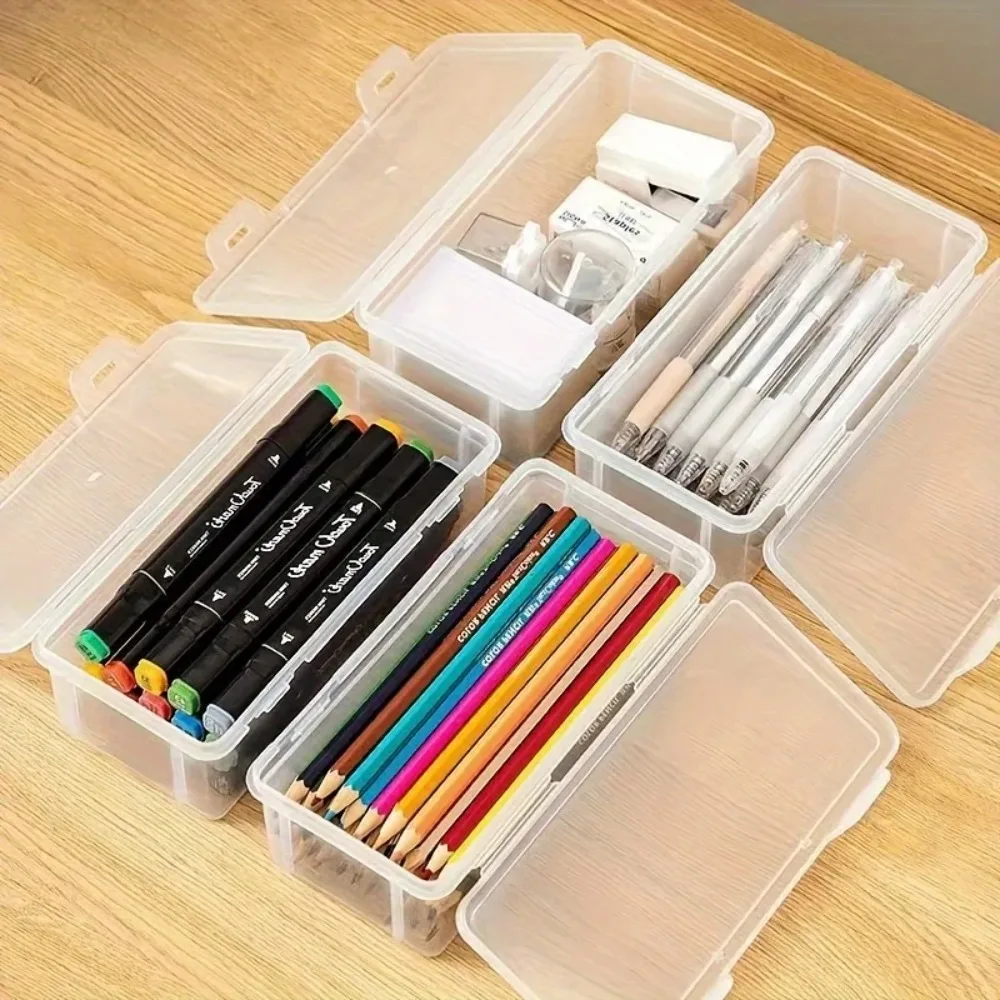 4pcs 대형 투명 플라스틱 보관 상자(경첩이 달린 뚜껑 포함) 보석 장식품에 이상적 가정 용품 및 사무실 조직