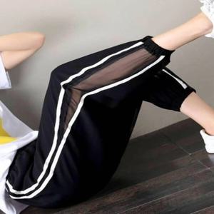 아이스 실크 여성 여름 얇은 메쉬 캐주얼 바지 9부 팬츠 헐렁한 핏 와이드 레그 팬츠 하이웨이스트