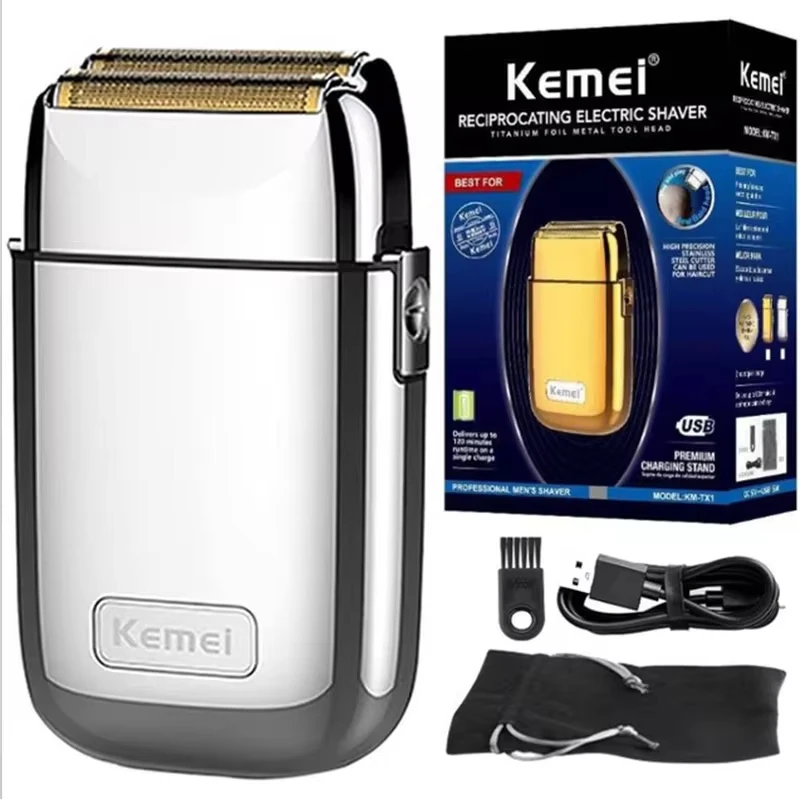 Kemei Tx1 충전식 금속 하우징 프로 전기 면도기 남성용 머리 수염 전기 면도기 대머리 면도기 마무리 페이드