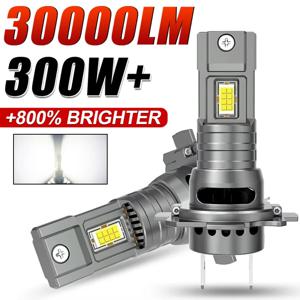 H7 LED 헤드라이트 CANBUS 30000LM 7035 CSP 칩 1:1 미니 크기 플러그 앤 플레이 자동 램프 6000K 무선 터보 안개등(팬 포함)