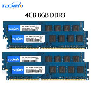 TECMIYO 데스크탑 메모리 램, DDR3, DDR3L, 1600MHz, 1333MHz, PC3-12800U PC3-10600 DIMM, 1.5V, 1.35V, 2RX8, 비 ECC 메모리-블루, 4GB, 8GB