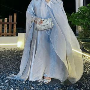 Eid 라마단 무슬림 여성 원피스 2 피스 세트, 아랍 오픈 아바야스 베스티도, 사우디 가디건 로브, 두바이 모로코 드레스, Jalabiya