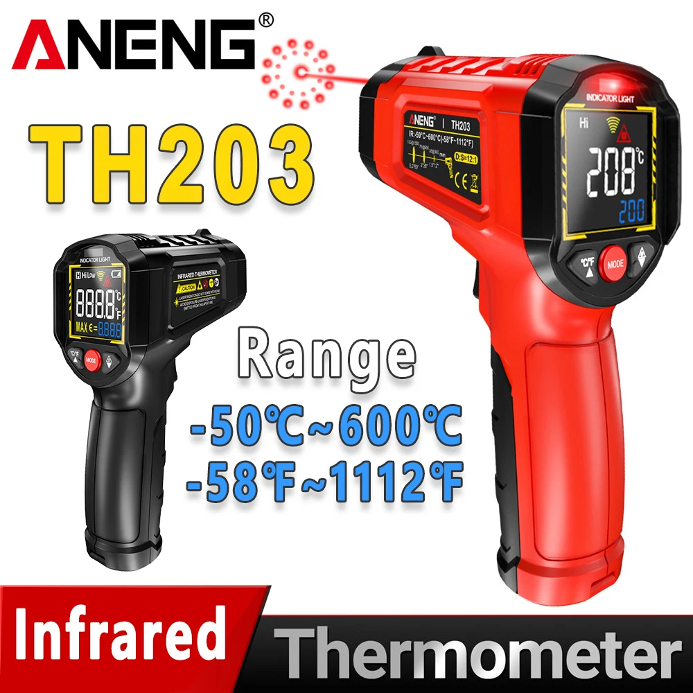 ANENG TH203 디지털 적외선 온도계 -50~600 ℃   온도 측정기 비접촉 고온계 테스터 IR 습도계 산업용 도구