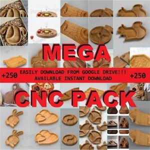 CNC 컷 메가 팩 + Cnc 라우터, Dxf, Dwg, Eps, Stl, Svg, 조각사 트레이용 파일 250개 주방 서빙 접시 보드 재떨이 책상