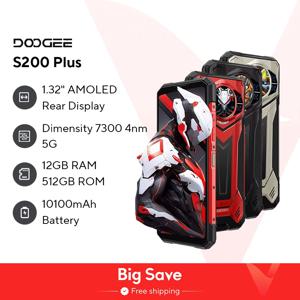 월드 프리미어 DOOGEE S200 Plus 5G AI 견고한 전화기 크기 7300 1.32인치 후면 디스플레이 12+512GB 6.72인치 10100mAh 배터리 스마트폰