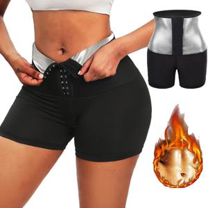 여성용 핫 스웨트 사우나 팬츠 바디 쉐이퍼 반바지 체중 감량 슬리밍 쉐이프웨어 허리 트레이너 뱃살 보정 써모 레깅스 짐