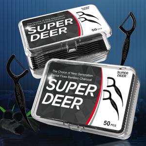 50/100pcs 더블 라인 치실은 구강 관리를 위해 치아 사이에 스레드 청소가있는 대나무 숯 치실 이쑤시개를 선택합니다.