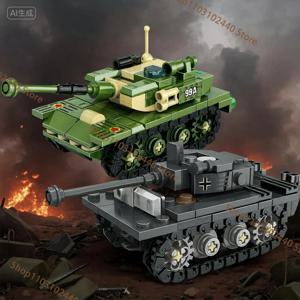 제2차 세계 대전 WW2 육군 군인 SAWT 군인 킹 타이거 무거운 탱크 DIY 모델 ​ 빌딩 블록 벽돌 어린이 장난감