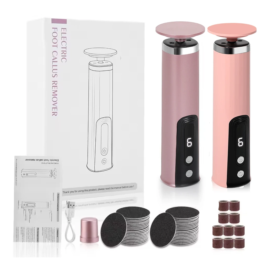 무선 전동 발 각질 제거기, 충전식 페디큐어 도구 (각질 및 큐티클 제거용, 교체용 사포 포함)