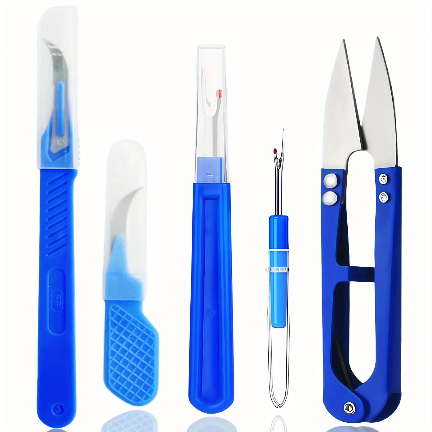 파란색 재봉 찢는 기계 키트, 실 찢는 기계, 봉합 찢는 기계, 바늘 제거용 가위 포함, 5 개