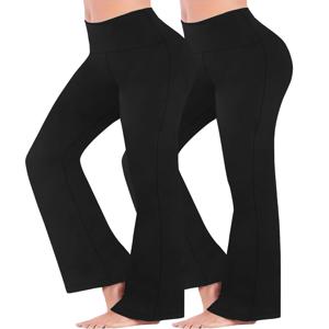 2팩 여성용 슈퍼 소프트 플레어 팬츠 하이웨이스트 뱃살 보정 운동 요가 푸쉬업 짐 피트니스 롱 레깅스 벨보텀