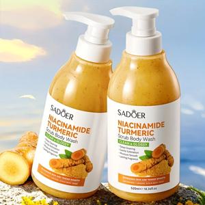 520ml/병의 나이아신아마이드 강황 스크럽 샤워 젤, 나이아신아마이드, 강황 추출물 및 기타 성분이 풍부함, 둥글고 섬세한 스크럽과 짝을 이루고, 풍부한 거품, 부드러운 목욕, 깨끗한 땀과 물 접착, 신체의 기타 먼지 및 큐티클, 보습, 피부를 밝게, 진정 및 상쾌함, 다양한 피부에 적합