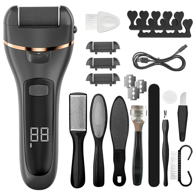 19in1 USB 충전식 전기 발 굳은살 제거제, 휴대용 전기 발 그라인더 세트, 이상적인 선물 - 전문 페디큐어 도구