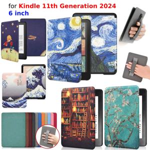 Kindle 11 세대 2024 케이스, 핸드 스트랩 포함, 6 인치 케이스, 전자책 C2V2L3 자동 깨우기 수면 커버, PU 가죽 펀다