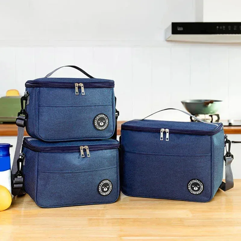 대용량 보온 토트백, 어깨끈 포함, 도시락 가방, 학생용 두꺼운 방수 도시락 가방, 피크닉 가방