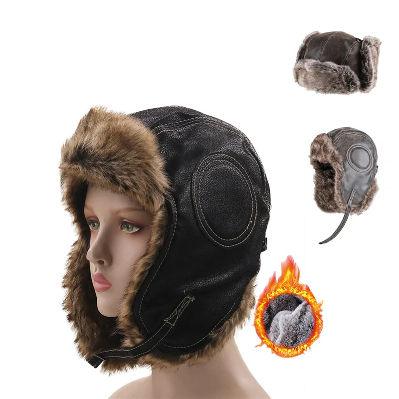 남여 겨울 Ushanka 모자 사냥꾼 비행가 기병 Earflap 따뜻한 가짜 모피 가죽 방수 스키 모자 폭격기 모자 귀 보호기 모자