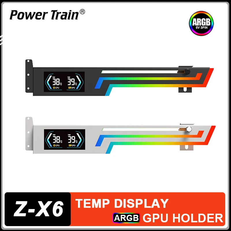 파워 트레인 Z-X6 그래픽 카드 브래킷 온도 디스플레이 5V 3PIN ARGB AURA SYNC 그래픽 카드 VGA 홀더 높이 조절 가능