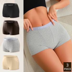 3Pcs 여성 팬티 코튼 원활한 스포츠 복서 속옷 여성 솔리드 컬러 팬티 란제리 친밀한 언더 팬츠 Finetoo S-XXL