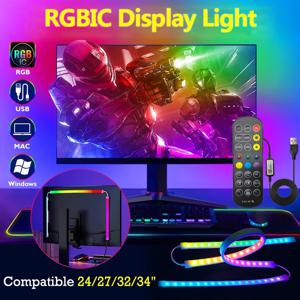LED 게이밍 스트립 라이트 컴퓨터 모니터 백라이트 RGBIC LED 스트립 라이트 24-34인치 화면 USB 게이밍 룸 분위기 장식 램프