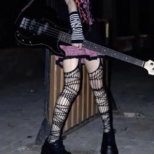 로리타 고딕 소녀 할로우 아웃 망사 스타킹, 여성용 패션 할로윈 블랙 스타킹, 가터 오버 니 양말, 얇은 팬티 스타킹