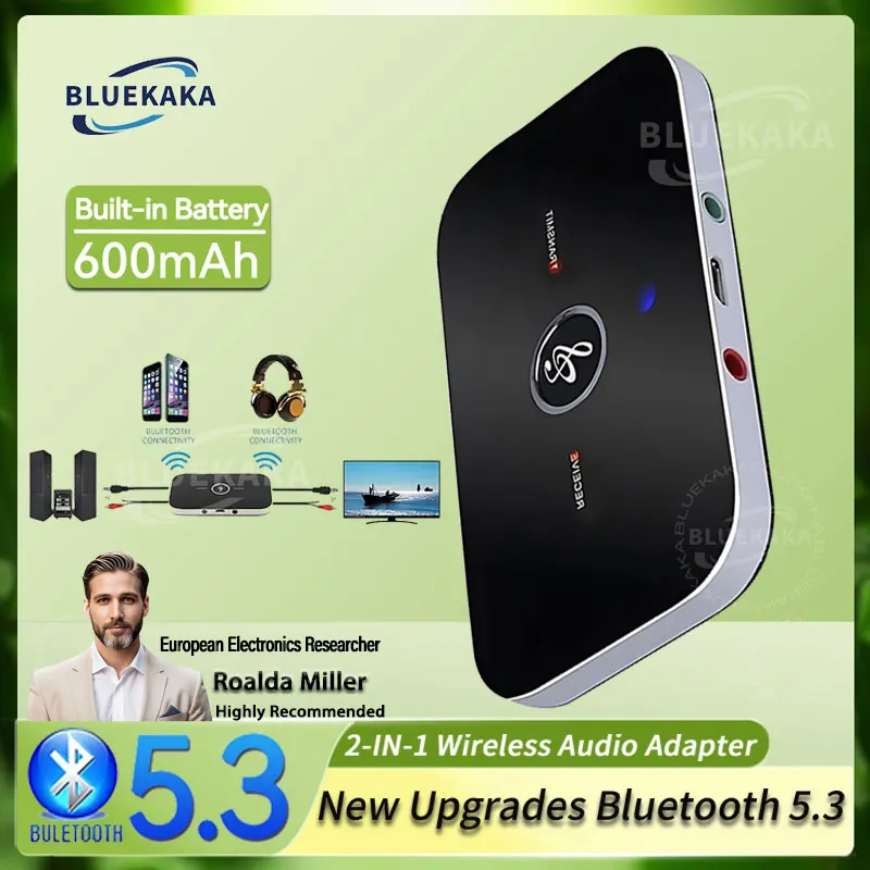 새롭게 업그레이드된 Bluetooth 5.3 오디오 송신기 수신기 RCA 3.5mm AUX 잭 USB 동글 음악 무선 어댑터 자동차 PC TV 헤드폰용