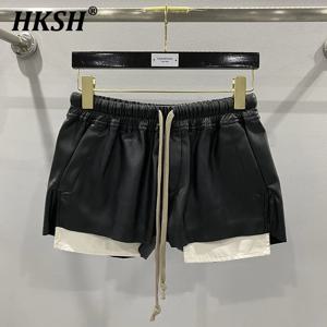 HKSH 여성용 타이드 RO 스타일 PU 가죽 반바지, 편안한 스트리트 웨어 패션 포켓, 다용도 다크 시크 Y2K 펑크 카프리 H2512, 신제품
