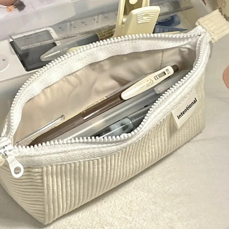 솔리드 문구 보관 연필 가방 중학생을위한 오리지널 Dreamship 시리즈 코듀로이 문구 연필 케이스