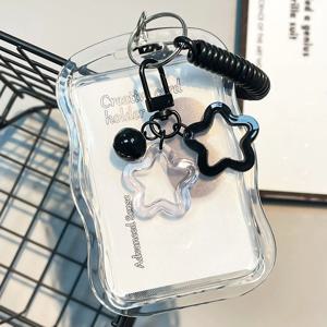 투명 아크릴 케이팝 사진 카드홀더 카드홀더 스타 키체인 사진 보호 커버, 버스 카드 학생 카드 케이스