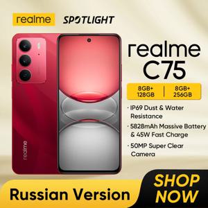 Realme C75 스마트폰 NFC 러시아어 버전 Helio G92 Max 칩셋 5828mAh 배터리 50MP 카메라 45W 충전 90Hz 디스플레이 256GB IP69