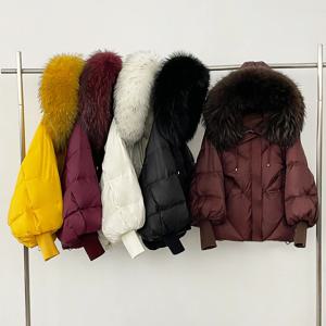 OFTBUY 오리털 코트 여성용 신상 겨울 리얼 폭스 퍼 라쿤 후드 패딩 자켓 탈부착 가능한 두꺼운 퍼 칼라 아우터웨어