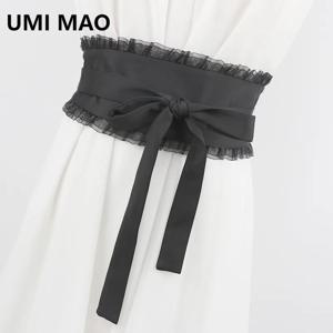 UMI MAO 허리 벨트 외부 매듭 장식 셔츠 와이드 벨트 여성 패션 다목적 허리 패브릭 타이 레이스 트림 야마모토 거들