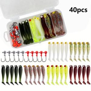 소프트 루어 키트, 낚시 태클 박스 포함 지그 헤드 후크, 소프트 낚시 루어, 5cm, 3.5g, 40 개/로트