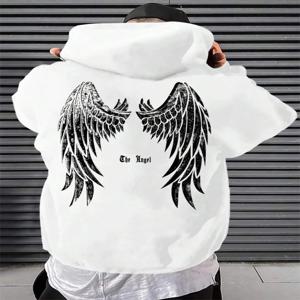 천사의 날개 인쇄 남성 Hoody o-넥 모든 경기 느슨한 스웨터 패션 양털 기본 매일 편안한 까마귀 가을 옷