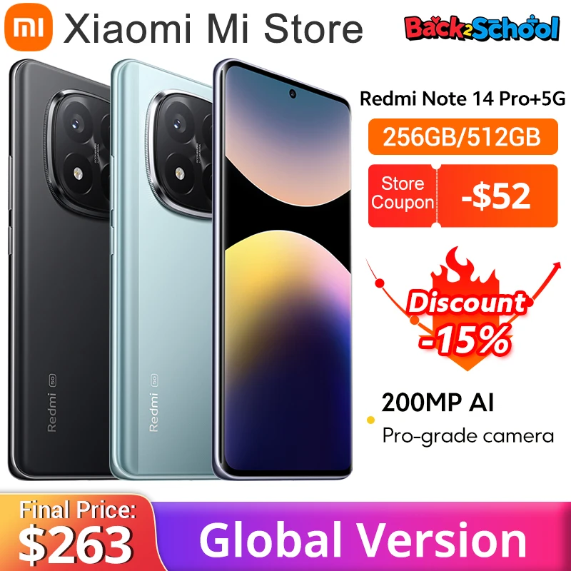 글로벌 버전 샤오미 레드미 노트 14 프로 + 5G 스마트폰, 200MP AI 카메라, 스냅드래곤®하이퍼차지 6.67 AMOLED 디스플레이, 7s Gen 3, 120W