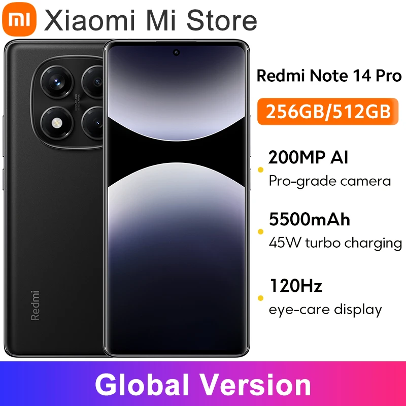 글로벌 버전 Xiaomi Redmi Note 14 Pro 스마트폰 200MP AI 카메라 Helio G100-Ultra NFC 6.67