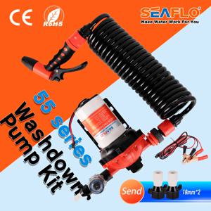 SEAFLO 55 시리즈 다이어프램 워터 펌프 내 중장비 워시다운 키트 5.0GPM 60PSI 12V, 6.5m 코일 호스 온보드 포함