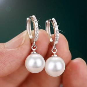 JewelryTop 담수 진주 925 스털링 실버 귀걸이 Wemon 결혼 선물 파티 클래식을위한 크리스탈 보석