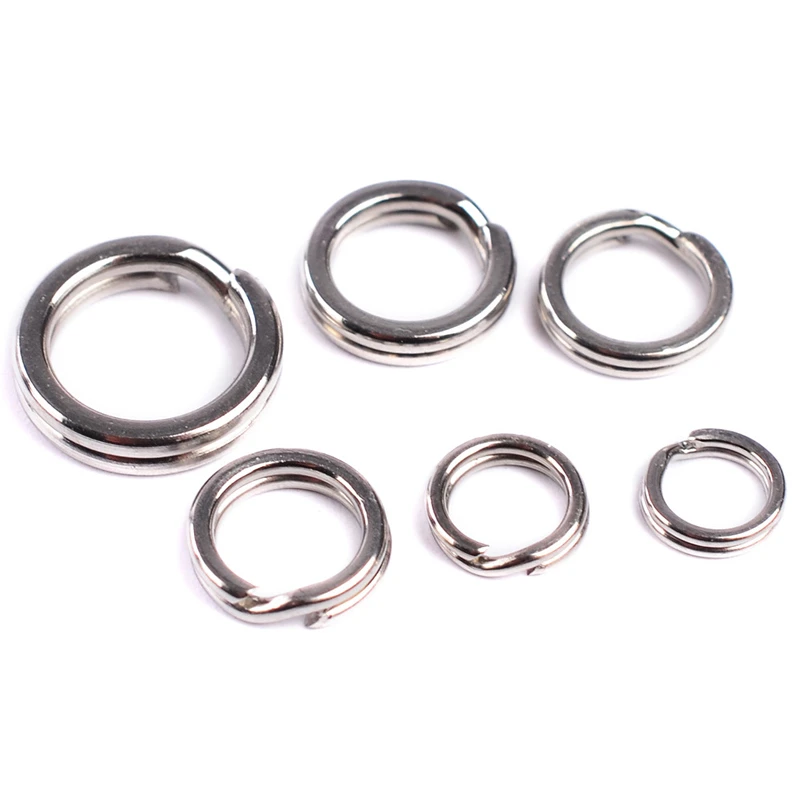 100pcs 3.5-12mm 낚시 분할 반지 실버 스테인레스 스틸 고품질 강화 더블 서클 라운드 스냅 Pesca 액세서리