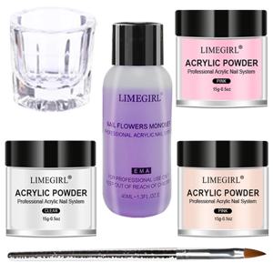 45ml 아크릴 파우더 세트가있는 40ml 크리스탈 액체 Lnclude 핑크 화이트 투명 아크릴 파우더 키트 적합한 초보자 네일 키트