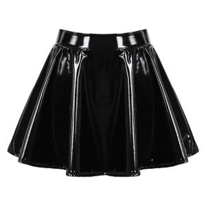 여성용 A 라인 스커트 글로시 페이턴트 가죽 플레어 미니 스커트 댄스 퍼포먼스 스커트 Clubwear Cosplay Retro Style