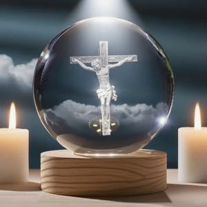 예배를 위한 십자가가 있는 조명된 예수와 성모 마리아 수정구슬 세트 rosarios catolicos jesus christ