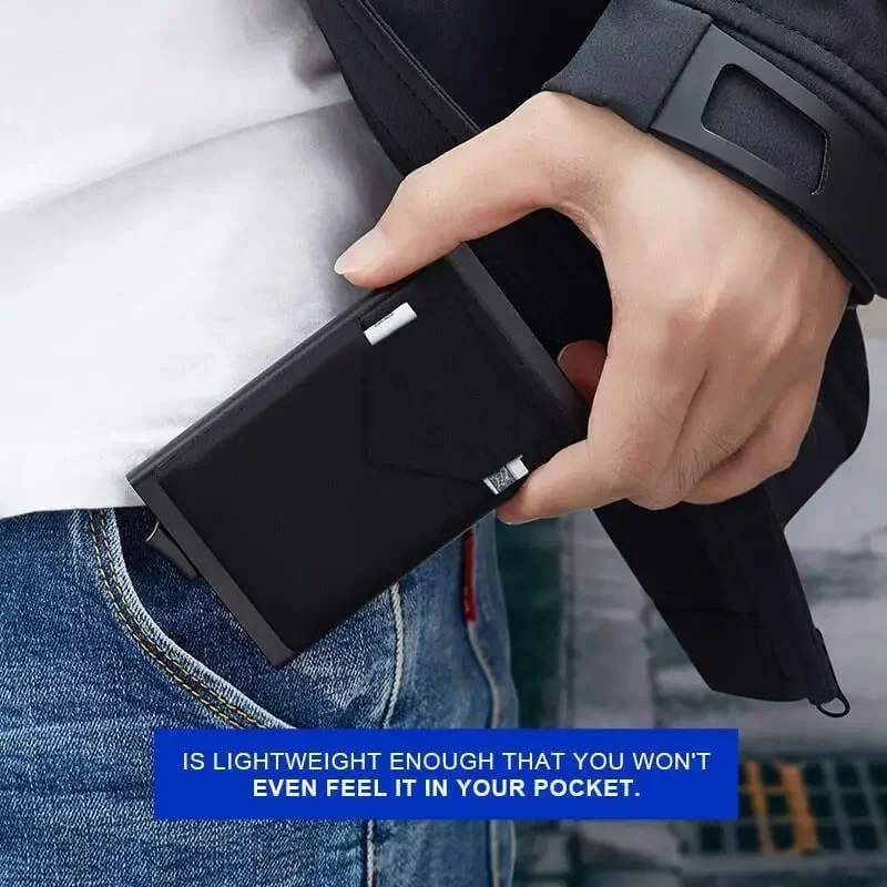 RFID 스마트 신용 카드 홀더 지갑 메탈 슬림 팝업 미니멀리스트 남성 지갑 블랙 남성용 지갑 머니 백 카르테이라 마스쿨리나