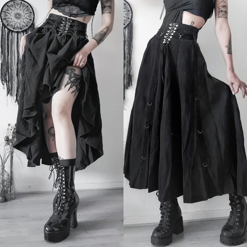 고스 streetwear 고딕 스커트 여성 하라주쿠 emo 대체 그런지 하이 웨이스트 붕대 a 라인 스커트 y2k e-girl 인디 의류