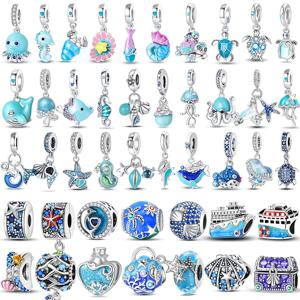뜨거운 판매 925 스털링 실버 오션 월드 시리즈 바다 거북 불가사리 작은 게 문어 매력 비드 맞는 925 팔찌 DIY 쥬얼리