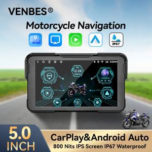 VENBES 5인치 오토바이 카플레이 내비게이션 안드로이드 오토 모터 IPS 스크린 IP67 설치 간편 범용