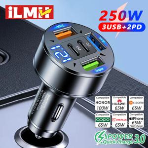 250W 5-in-1 PD QC3.0 차량용 충전기 iPhone,Samsung Galaxy, IPad Pro, 멀티 포트 담배 라이터 어댑터용 고속 충전 USB C