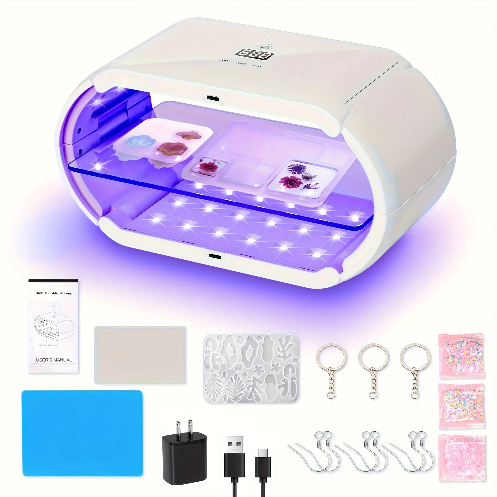 양면 UV 램프 레진 경화용 미국 플러그 접이식 휴대용 빠른 경화 UV 레진 램프 레진 몰드 DIY 장식 쥬얼리