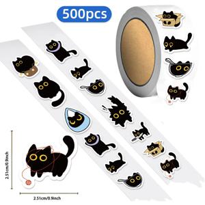 500PCS 10 가지 패턴 검은 고양이 롤 스티커 작은 패턴 장식 DIY 수하물 스케이트 보드 워터 컵 스티커